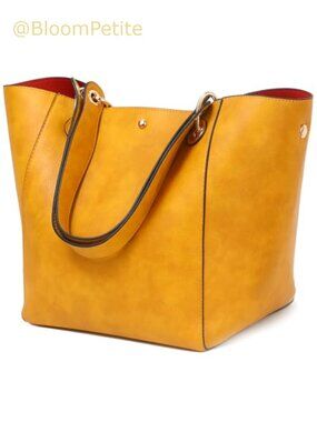 Vegan Leather Bucket Tote Bag Large Work Shoulder Handbag Detachable Strap